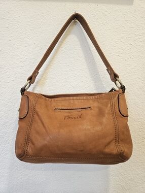 Vintage Fossil Leather Large Tan Shoulder Bag Satchel